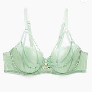 NWT Savage X Fenty Going Platinum Mesh Caged Demi Bra Green Mist Size 42DD